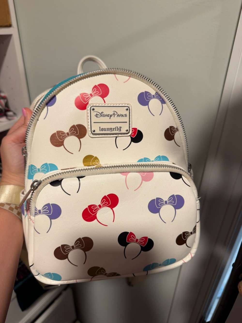 Disney Cream Mini Backpack with Multicolor Minnie Ear Print